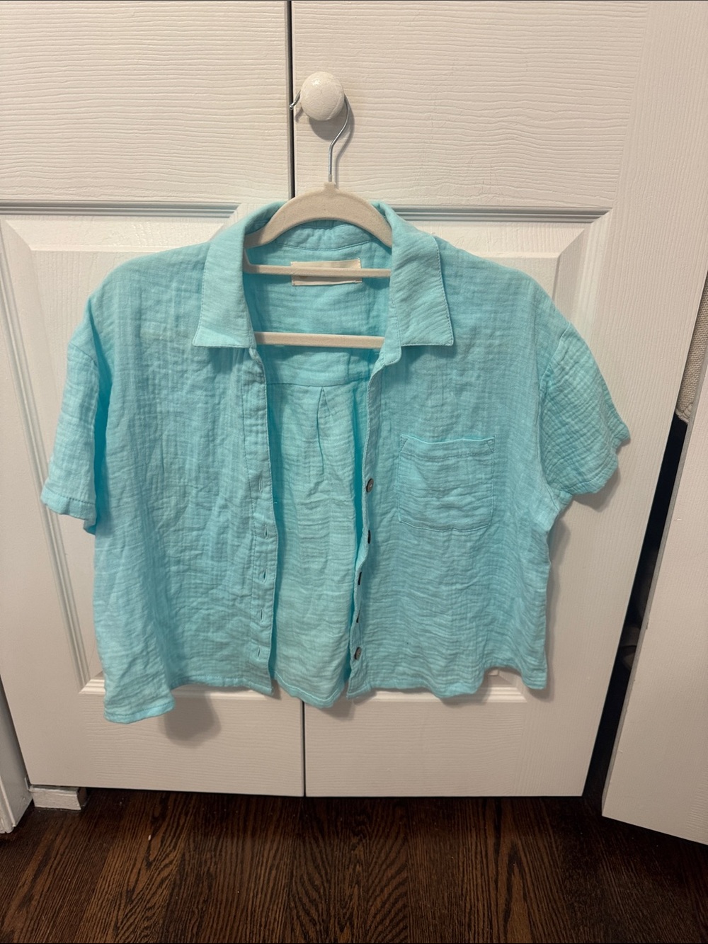 Ocean Drive Aqua Button-Front Short-Sleeve Shirt